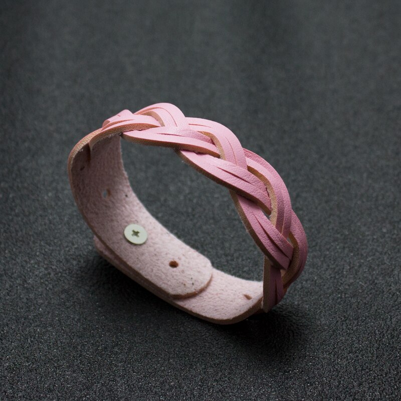 Snap Button Bracelets Factory Direct Vintage Leather Jewelry Punk Leather Men's Cuff Bracelet Jewelry: Pink