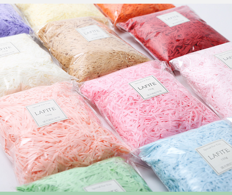 50/100g Kleurrijke Shred Crinkle Papier Raffia Versnipperd Tissuepapier Geschenkdoos Vulmateriaal DIY Bruiloft Verpakking decor