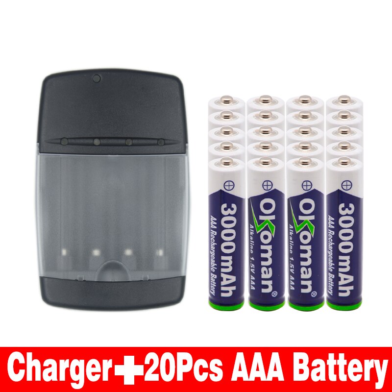 AAA Batterij 3000 mah 1.5 V Alkaline oplaadbare batterij voor Afstandsbediening Speelgoed licht Batterij en alkaline smart charger: Blauw