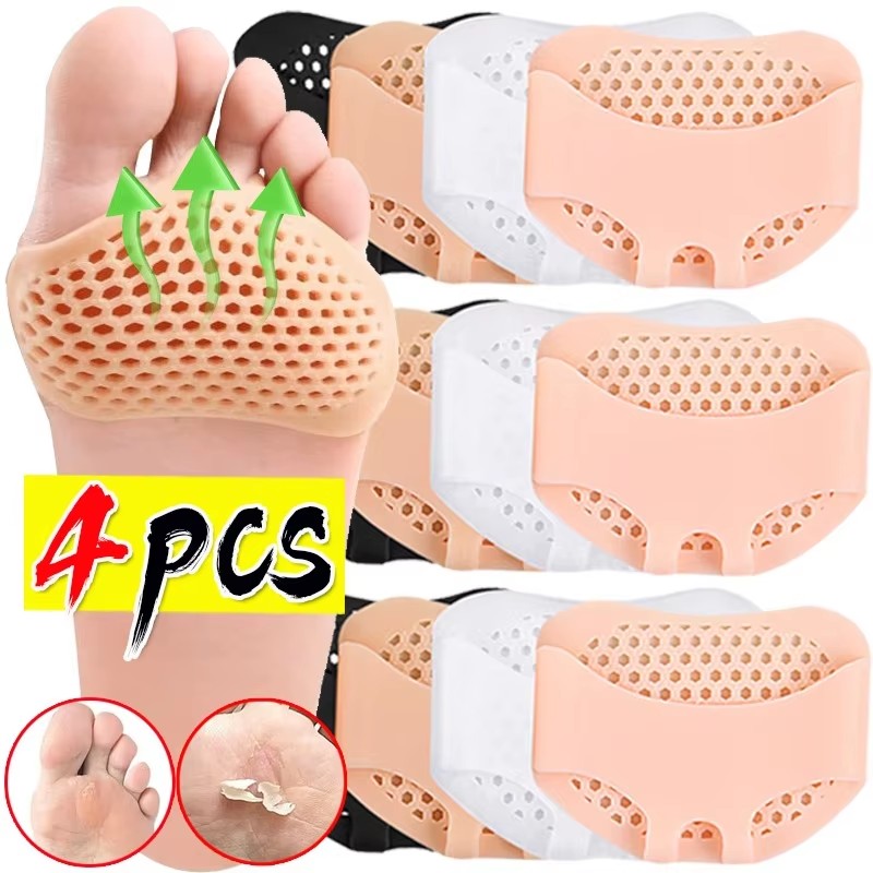 2/4/6/8 Stück Silikon-Schutzpolster Vorfuß-Gel-Pads Plantarfasziitis Fußschmerz-Linderungseinlagen Fußblasen-Pflegekissen