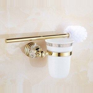 Luksus krystal guld farve badeværelse tilbehør sæt guld poleret messing bad hardware sæt vægmonteret badeværelse produkter banheiro: Toiletbørsteholder