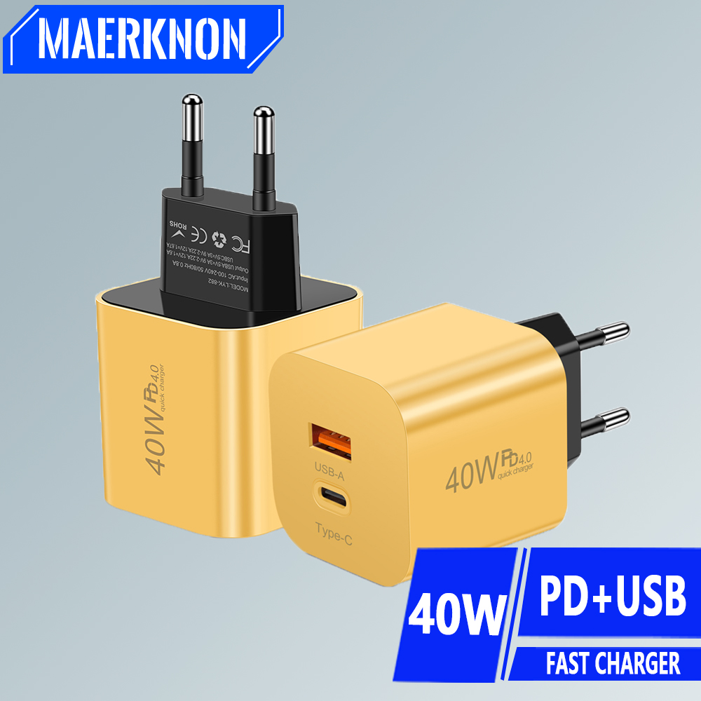 Cargador rápido PD de 40W, adaptador de carga USB C para teléfono móvil, enchufe UE/EE. UU., cargador de pared QC 3,0 para iPhone 15, Huawei y Xiaomi