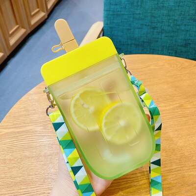 300Ml Zomer Chidlren Cartoon Mooie Draagbare Platic Transpartent Straw Cup Kids Grappige Ijslolly Vorm Fles Voor Meisjes: yellow