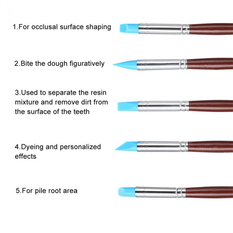 5pcs Dental lab composite Silicone Resin Brush Pens Dentistry products For Adhesive Resin Porcelain Teeth Denture Dentist Tools