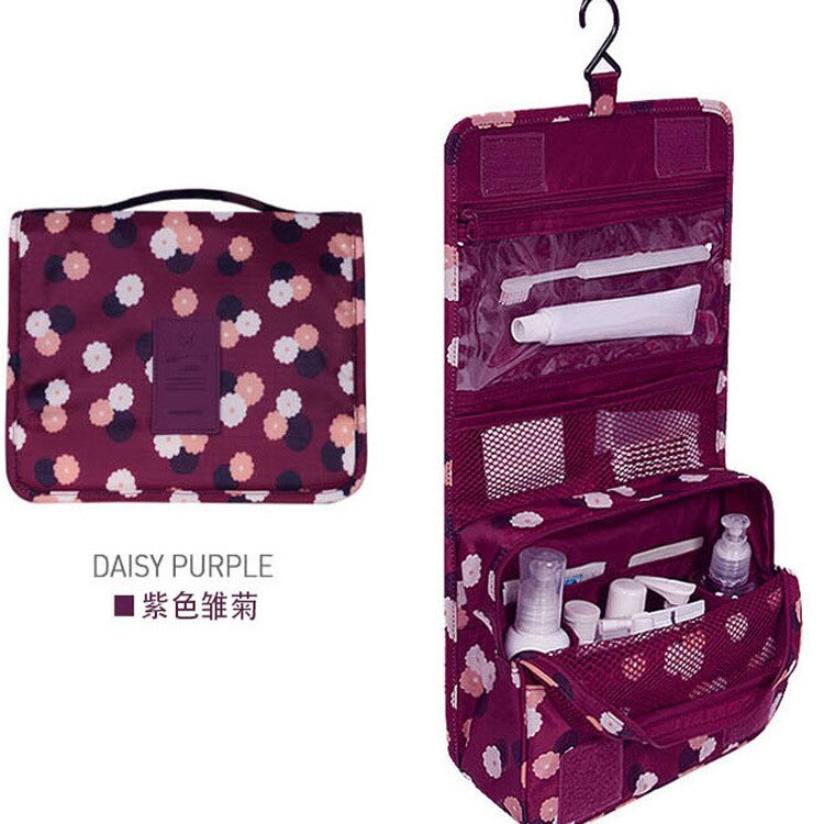 Travel Cosmetic Handbag Women Makeup Bag Toiletries Organizer Waterproof Storag Hanging Bathroom Wash Bags: Daisy burgundy