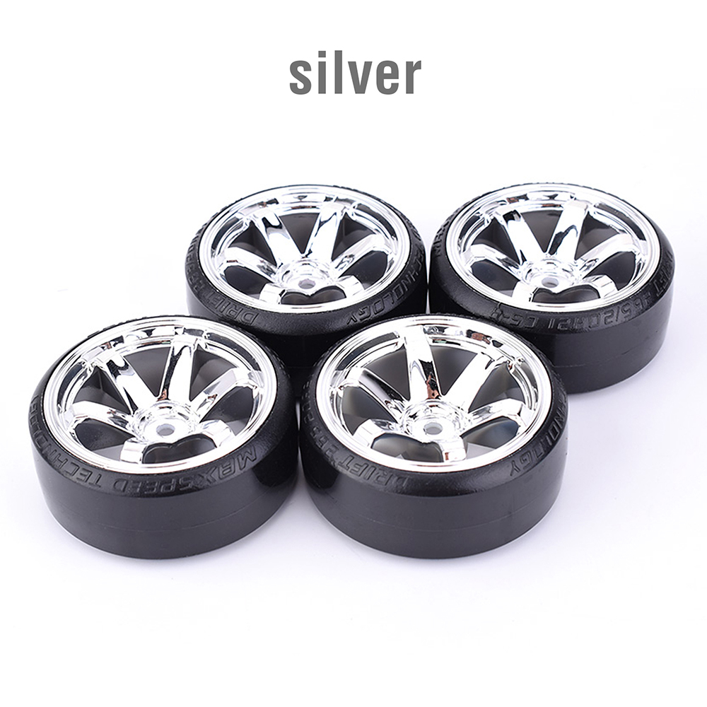 4 Uds 1/10 RC Drift ruedas de carretera neumático de patrón duro para 1/10 Traxxas D4 HSP HPI Sakura TT01 Tamiya Drifting RC accesorios de coche: Plata