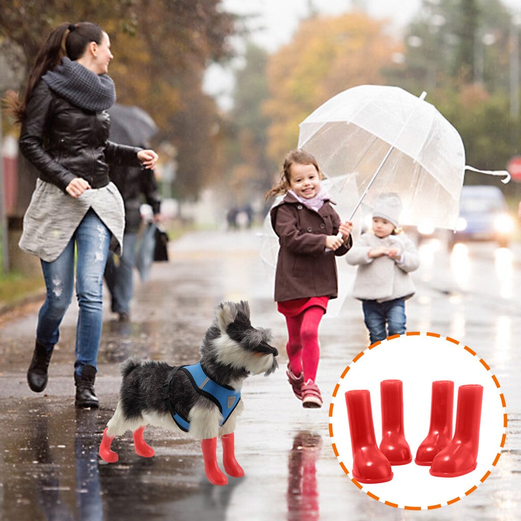 4pcs Pet Dog Shoes Waterproof Rain Pet Shoes For Dog Puppy Rubber Boots Candy Color Puppy Shoes Pet Products