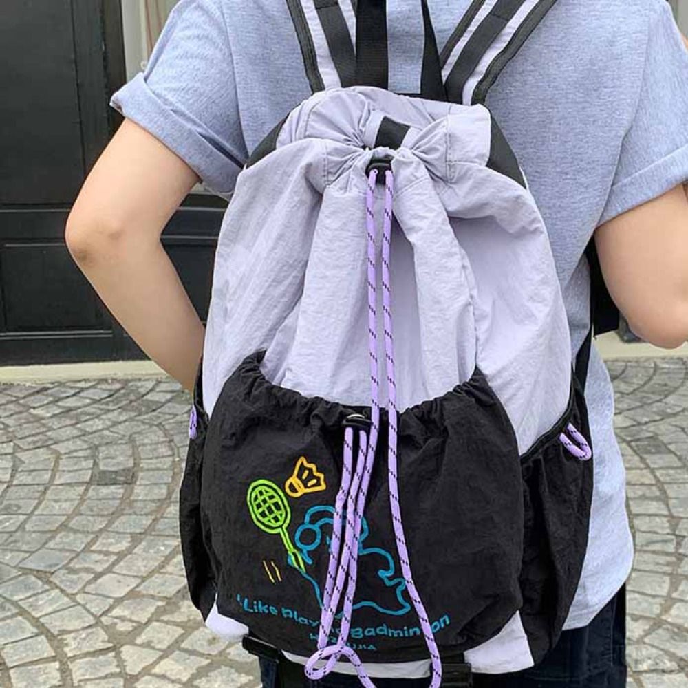 Cartoon Puppy Sport Racket Storage Backpack Lightweight Nylon Fitness Shoulder Bag Badminton Tennis Drawstring Fitness Bag