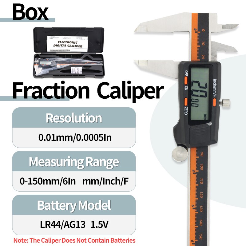 Metal Caliper Digital Caliper Stainless Steel Digital Pachymeter Digital Micrometer Vernier Calipers Metal Gauge Measuring Tools: Box Fraction Caliper