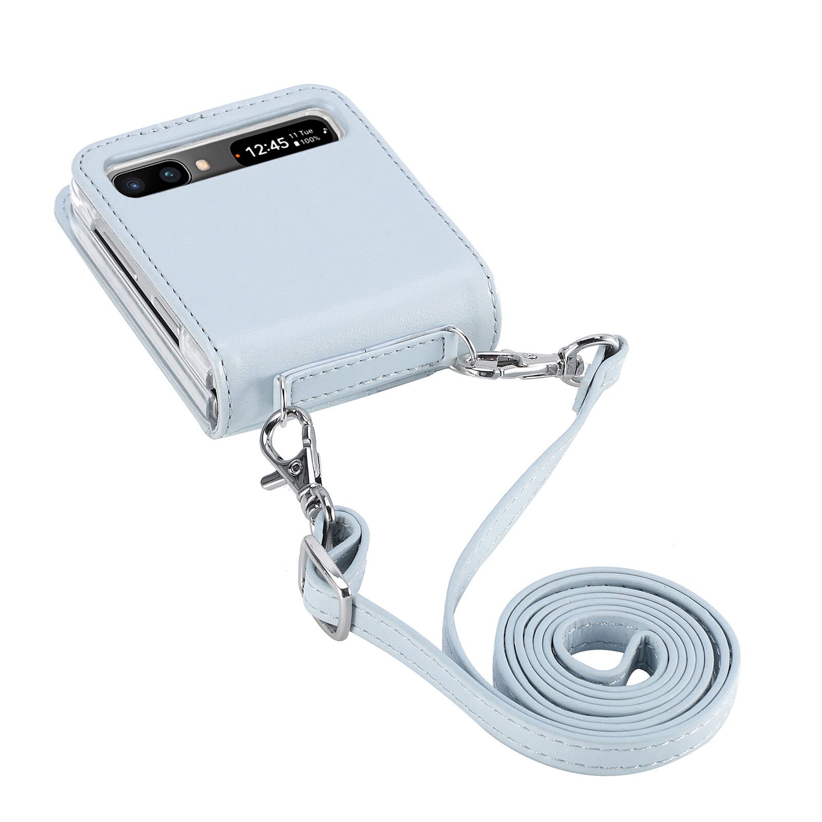 Læder pung telefonrem etui til samsung galaxy z flip 3 flip 3 5g flip kortlomme uden fingeraftryk cover fundas: Til galaxy z flip 3 / Grå