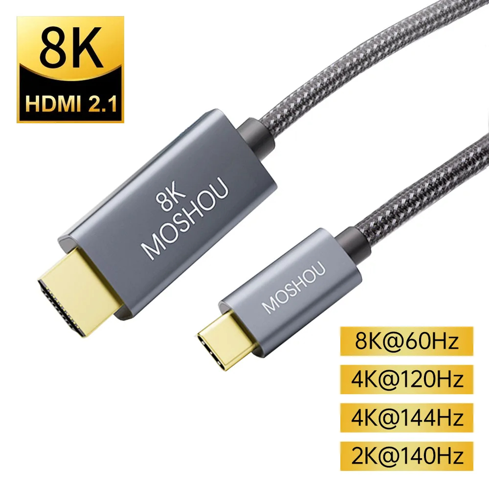 USB C auf HDMI 2.1 Kabel 8K@60Hz 4K@120Hz Thunderbolt 4/3 auf HDMI 48 Gbit/s HDR HDCP2.3 Typ C auf HDMI Kabel für iPhone 16 Galaxy S24: Black / 1m