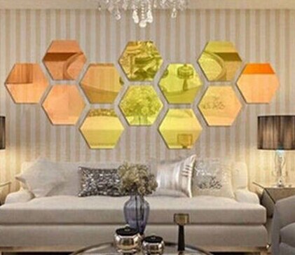 WANGSCANIS 3D Mirror Hexagon Acrylic Removable Wall Sticker Decal Home Decor: Gold