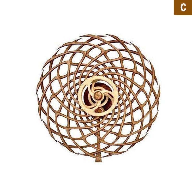 Retro 3D Handmade Wooden Windmill Reversal Statue Rotating Sculpture For Garden Decorations: c