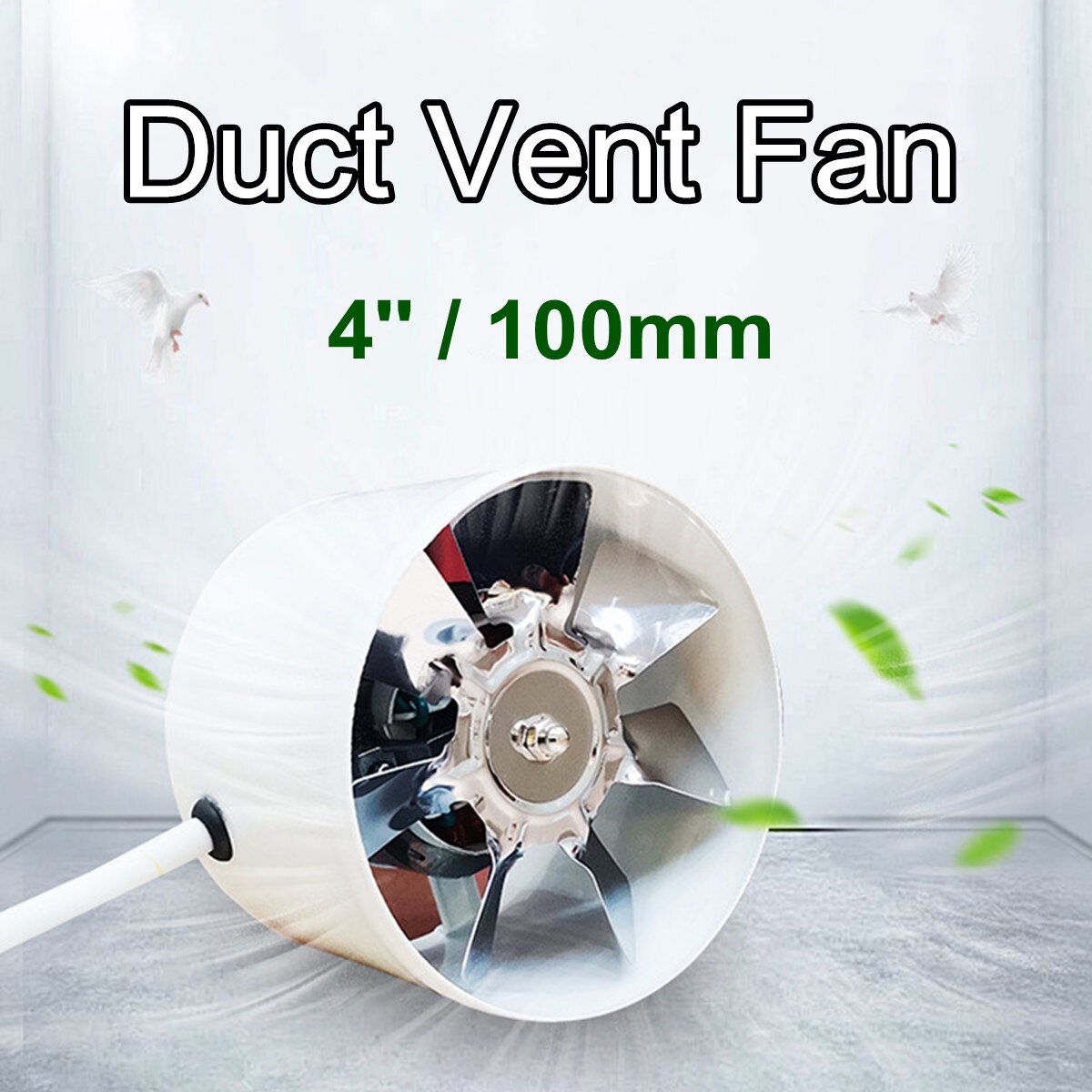 220V Metal Round Duct Fan Booster Exhaust Ventilator Ventilation Vent Air 4'' High Speed for Window Wall Bathroom Toilet Kitchen