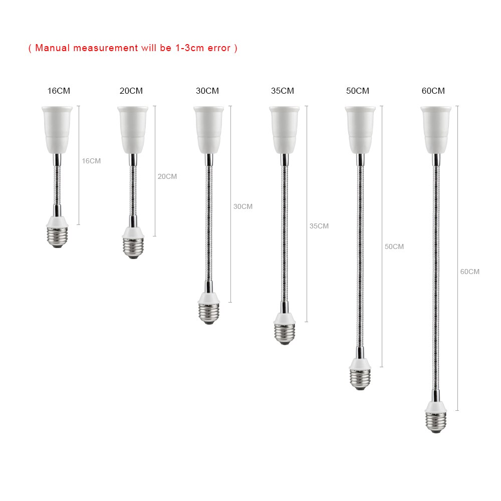 E27 til e27 ledet lampe sokkel 16cm 20cm 30cm 35cm 50cm 60cm fleksibel skjøteledning  e27 fatninger pære montering belysning holder forlenger