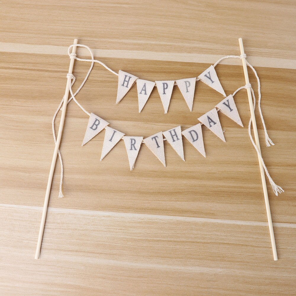 1 Pc Cake Topper Banner Happy Birthday Handmade Pennant Flag Banner Cake Topper Garland for Birthday Wedding Banquet