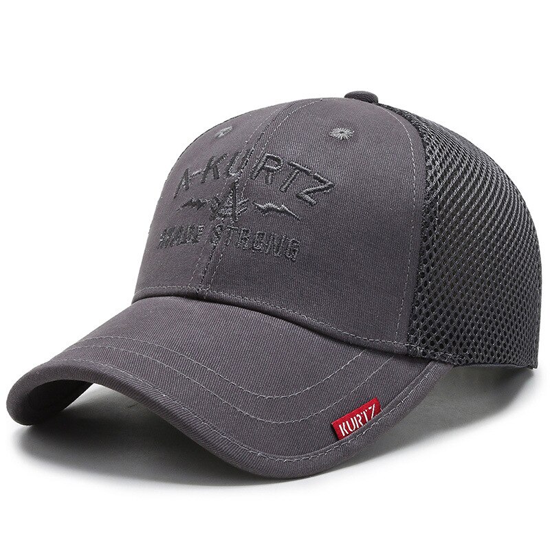 Brief Een Kurtz Borduren Hip-Hop Baseball Cap Mannen En Vrouwen Koreaanse Outdoor Sport Zomer Zonnehoed Verstelbare elastische Vader Hoed: Net gray