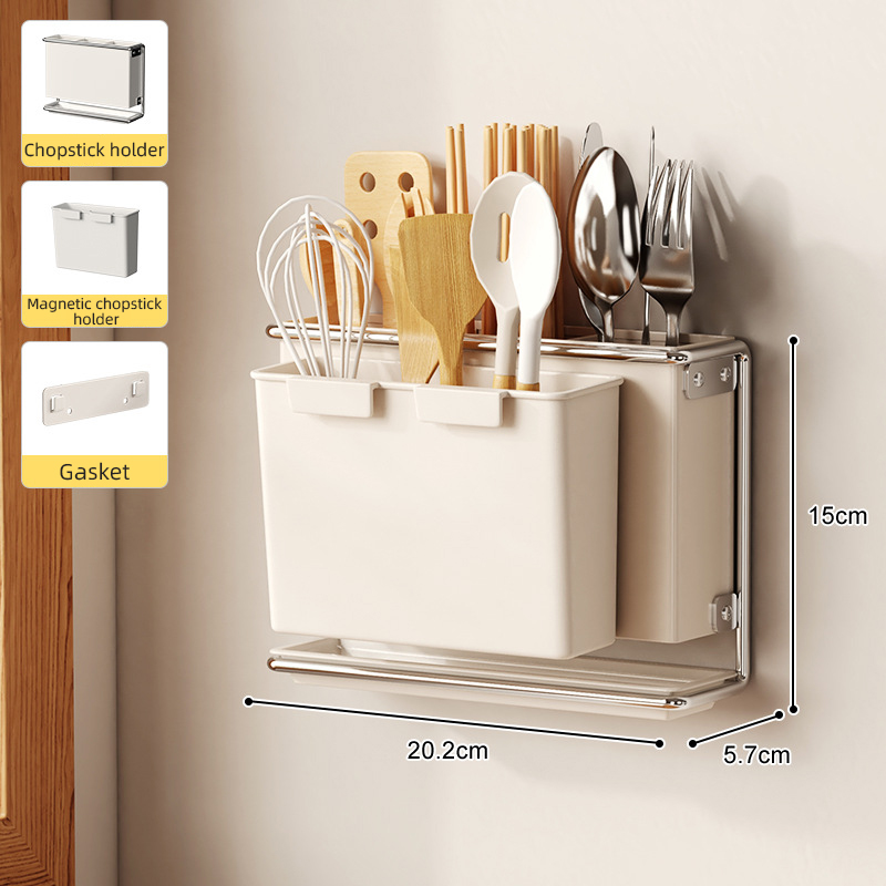 Soporte para cubiertos para encimera de cocina, montado en la pared, sin taladro, cuchillo, organizador de palillos, estante de almacenamiento de drenaje para utensilios de cocina: plum