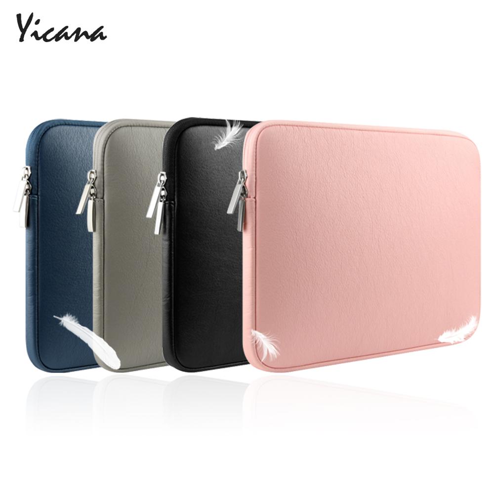 Yicana PU leather 11 13 14 15 inch Waterproof laptop sleeve bag For Macbook Pro Air Retina notebook prodector case