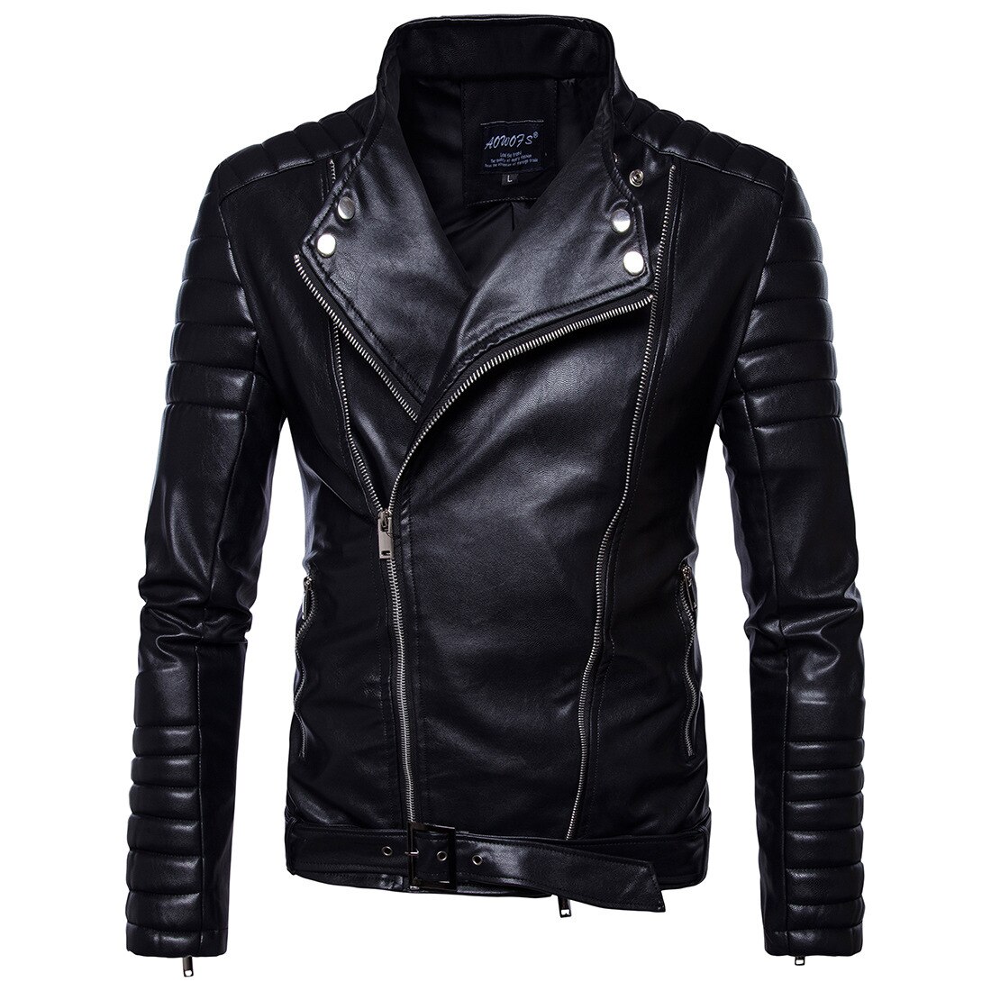 Good Men Folds Leather Coats Slim Fit Diagonal Zipper PU Leather Jackets Men Moto Biker Learher Jackets and Coats 5XL: S Asian size