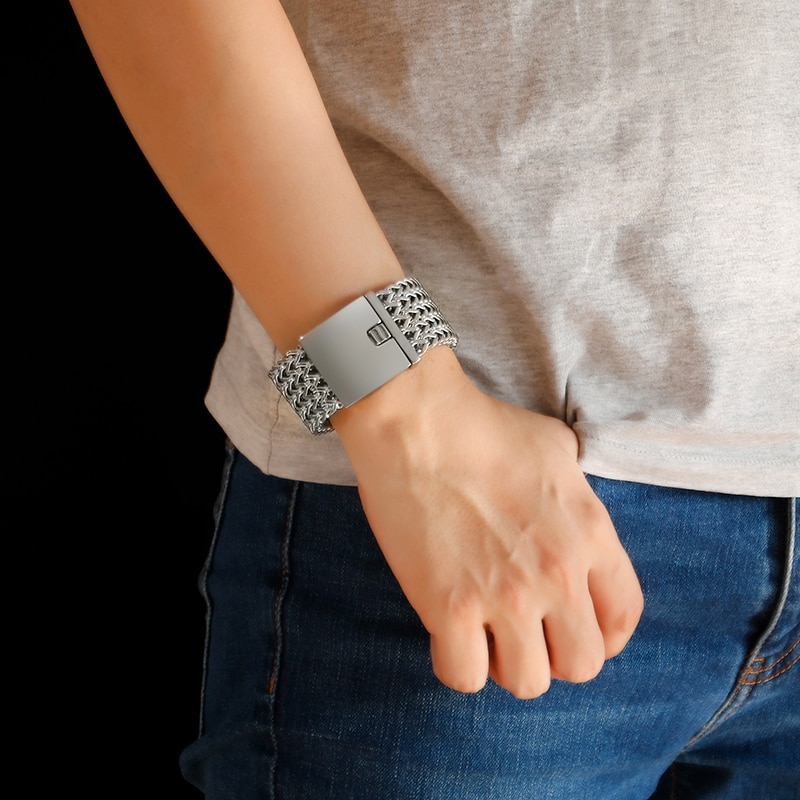 Fongten Mesh Link Chain Armband Mannen Punk Vintage Metalen Roestvrij Staal Mens Wrist Band Charme Brede Armbanden Sieraden