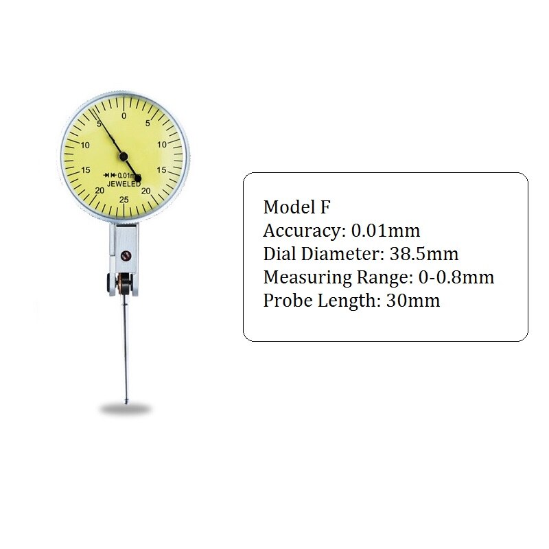 0.001mm Precision Leverage Dial indicator 0-0.8mm Metric Dovetail Rails Measuring Instrument Tool Shaft Runout Analog Test: Model F