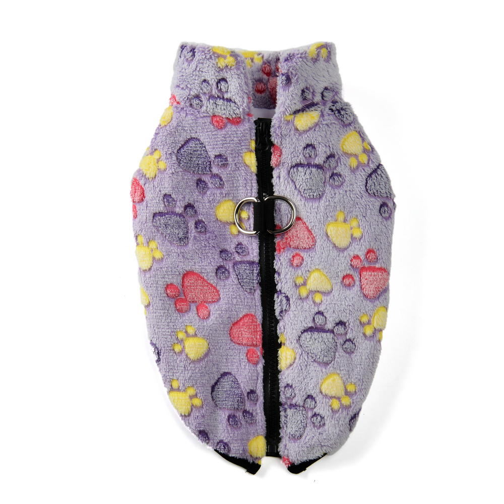 Fleece hondenkleding Winter warm puppyjack voor kleine honden Katten Truijas met ritssluiting D-ring Leuke print Chihuahua huisdieroutfits: XL / Paars