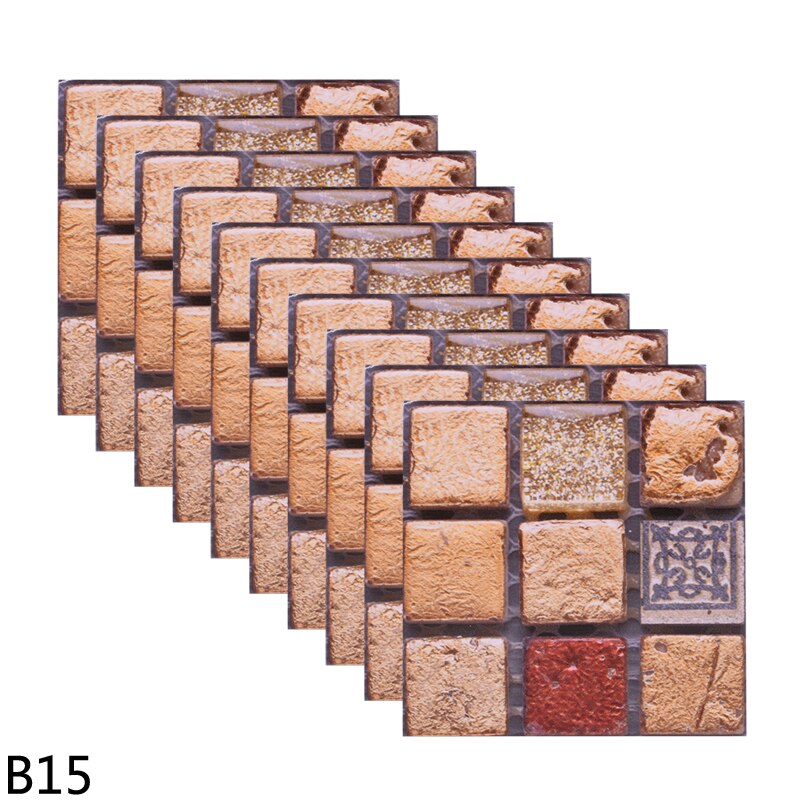 10pcs 10cm Mosaic Wall Tile Waterproof Self Adhesive Stickers for Home Bathroom PVC Tile Decal Kitchen Wall Sticker Art Decorate: B15