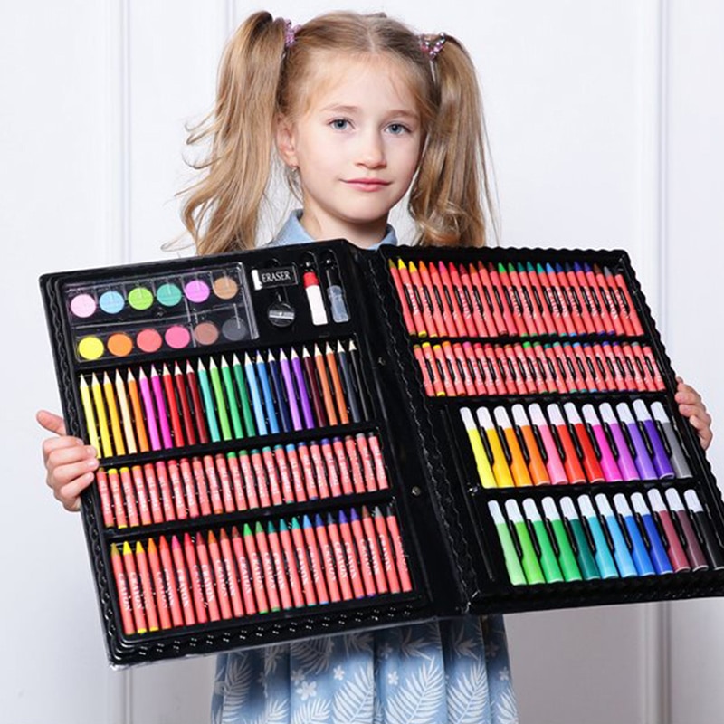 1 sæt tegning maleri kunstboks sæt farvede blyanter bærbare til børn børn nybegynder  vh99