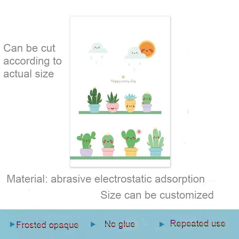 Cactus en pot taille personnalisée fenêtre Film sur verre autocollants pas de colle teinté vie privée décalcomanies salle de bains bureau porte coulissante décor à la maison: 45(w)x60cm(h)