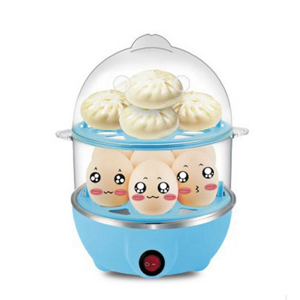 2-Layer Rapid Egg Cooker Steamer Electric Egg Poacher Boiler 14 Egg Capacity Removable Tray GQ: Blue