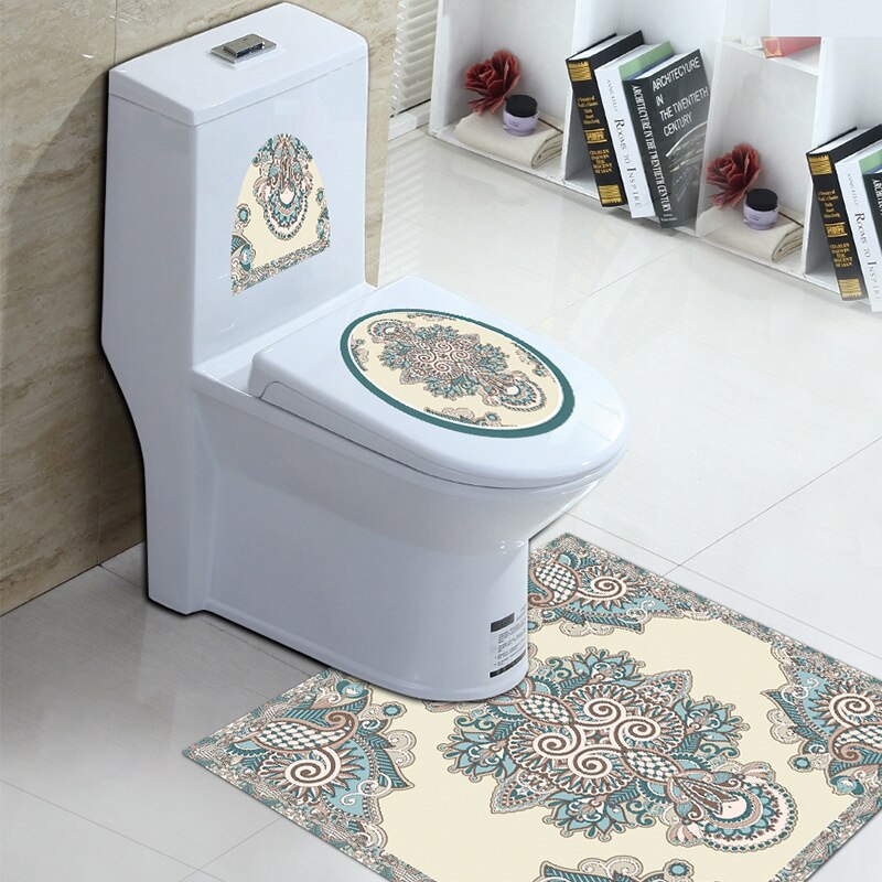 3 st / uppsättning toile klistermärke wc piedestal pan täcke klistermärke toalett pall kommode klistermärke hem badroon dekor 3d tryckt blomma tjockare