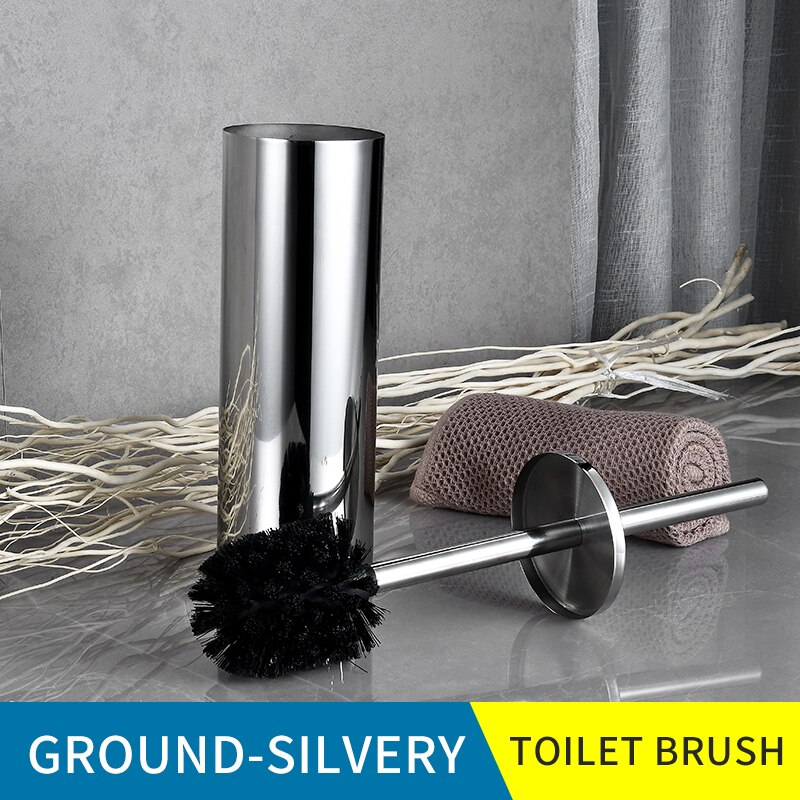 Badkamer Zwart Toiletborstelhouder Wall Mounted 304 Roestvrijstalen Wc Borstel Set Wasruimte Opslag En Organisatie Gadgets: ground-silvery