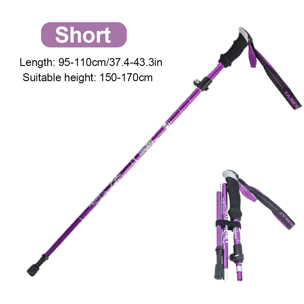 Outdoor Walking Stick Hiking Trekking Poles Ultralight Nordic Walking Pole Telescopic Crutches Antishock EVA Handle Folding Cane: Short purple