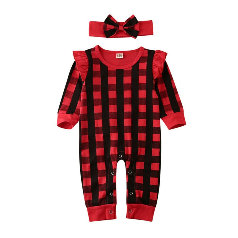 0-18M My 1st Christmas Baby Girl Clothes Newborn Infant Girl Boy Red Plaids Deer Romper Long Sleeve Jumpsuit Xmas Costumes: Red / 18M