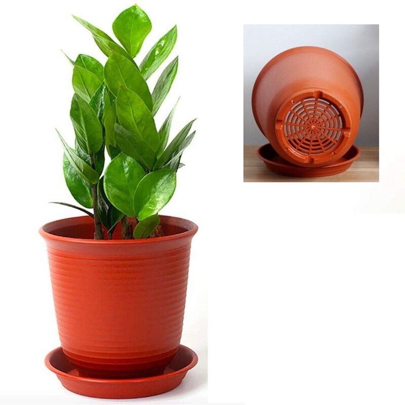 Planters 15.4 cm Plastic Pots for Plants Set of 6 Flower Plant Pot Indoor Gardening Pot with Drainage Pallet (Brick Red)