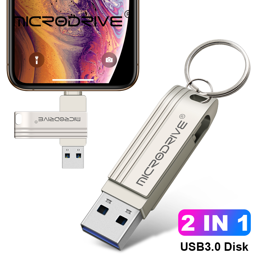 2 in 1 OTG USB3.0 to Lightning phone Flash Pen Drive Metal Memory Stick Usb 3.0 flash Disk 64GB 128GB 256G Pendrive for iPhone