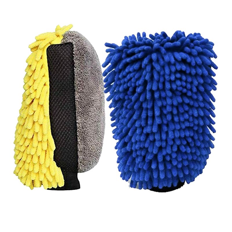 Gants de lavage de voiture-paquet de 2-gant de lavage Chenille Premium-gants de lavage de voiture-gants de nettoyage multi-usages-sans polaire-sans rayures: Jaune