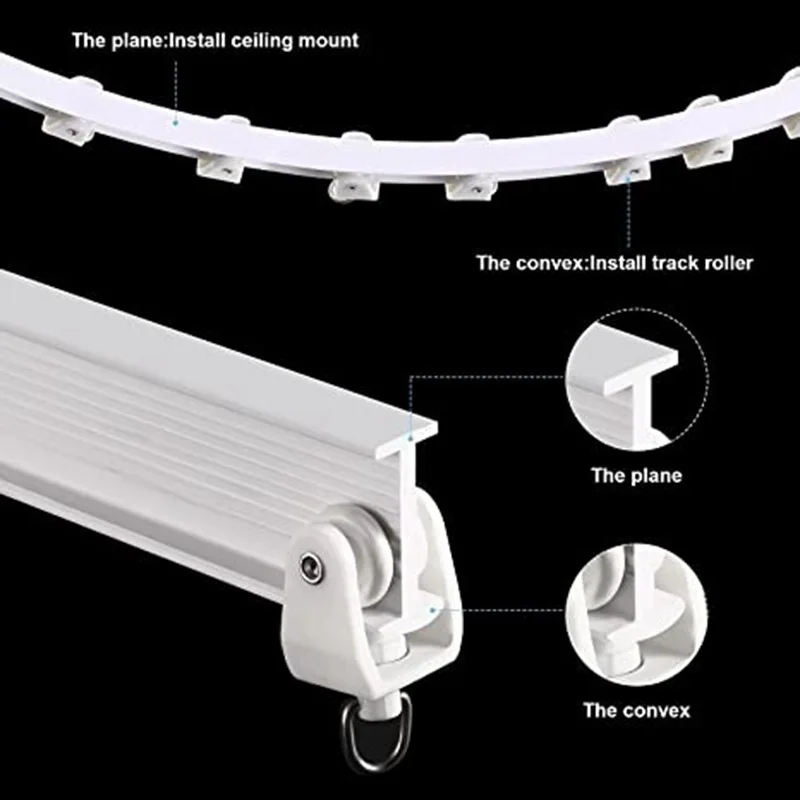 2/3/4/ 5m U-shaped L-shaped Curtain Bay Window Balcony Plastic Steel Track Set Flexible Silent Slide Track with Hook Accessories