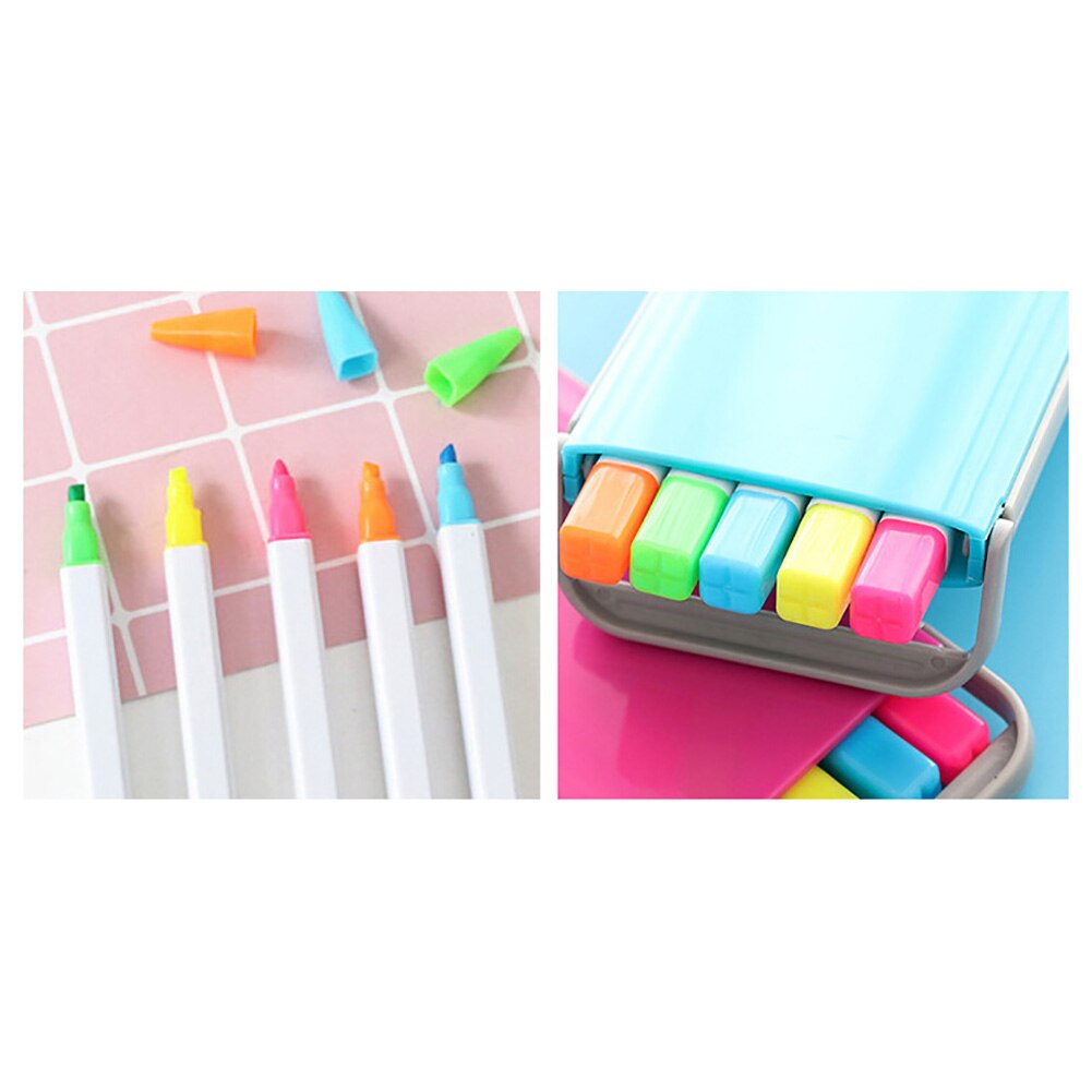 1 Set / 5 Stuks Gekleurde Markeerstift Markeerstift 5 Gekleurde Fluorescerende Pennen Bevel Cut Pen Hoofd Kleur Candy Schrijven soepel