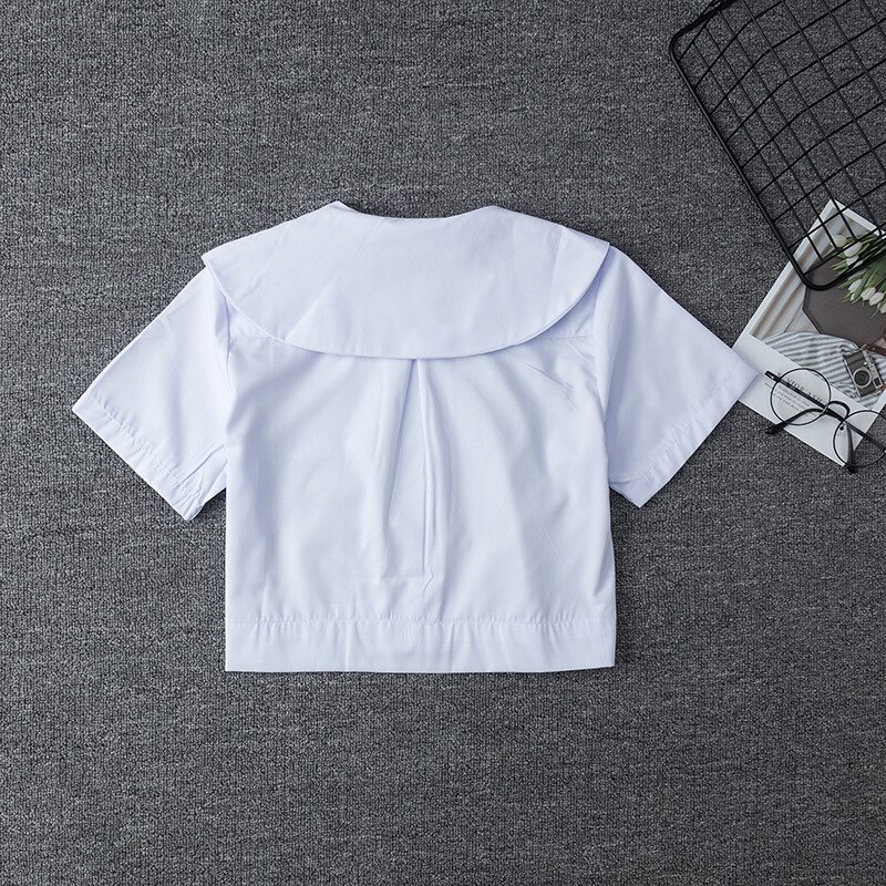 Uniforme escolar japonés para niñas, camisa blanca de manga corta, vestido escolar Jk, traje de marinero, Tops, uniformes de trabajo con bordado de bolsillo