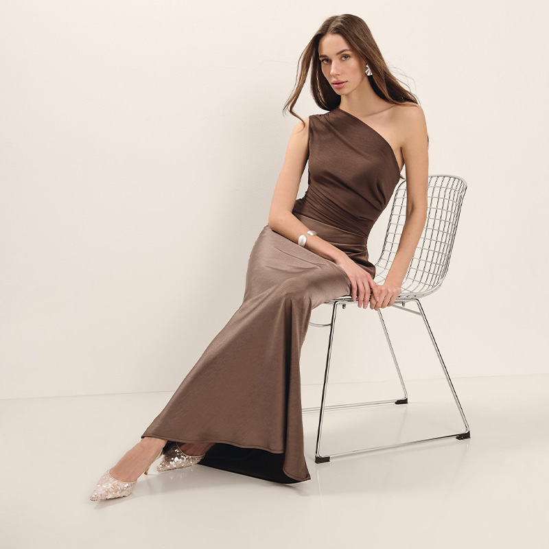 Zomerse sexy lange satijnen jurk met één schouder voor dames, mouwloos, open rug, hoge split, feestjurk, avondjurk, cocktailjurk