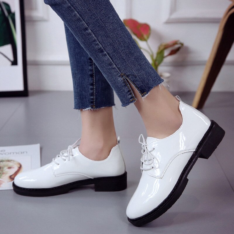 Women Flats British Style Oxford Shoes Women Spring Oxfords Flat Heel Casual Shoes Lace Up Women Shoes
