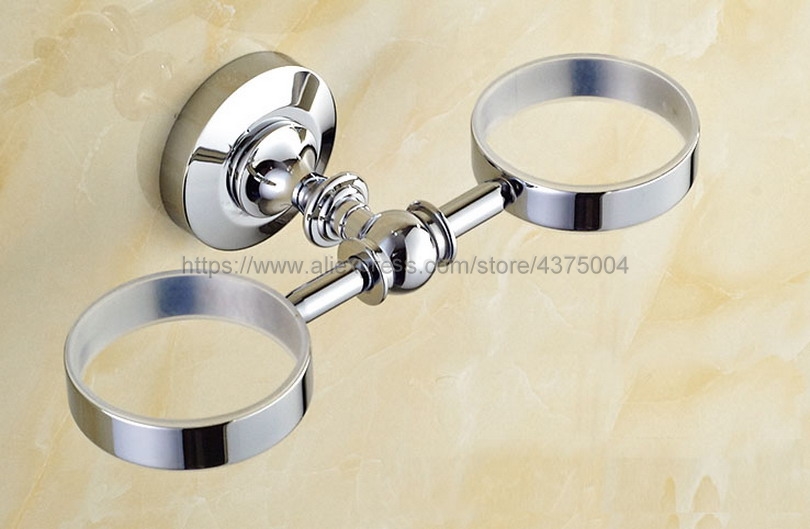 Luxury Bathroom Polished Chrome Toothbrush Holder + Two Glasses Wall Mounted Nba807