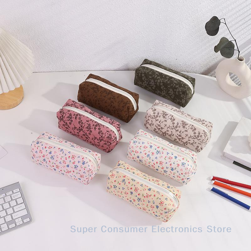 Cute Printed Pencil Case Aesthetic Retro Floral Pencil Pouch Flower Cosmetic Bag Large Capacity Stationery Organizer Supplies