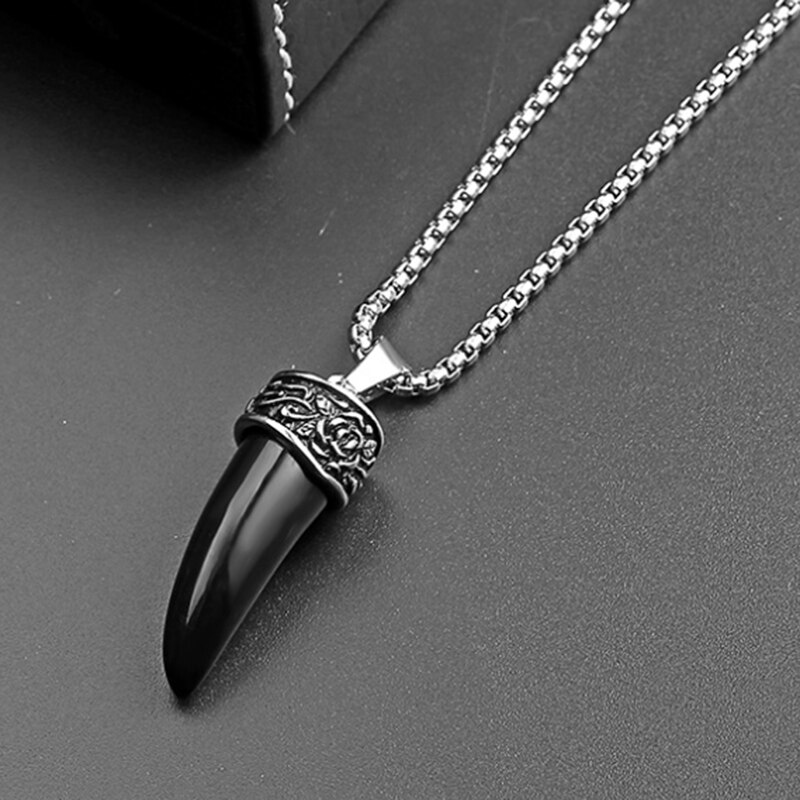 Wolf Tooth Necklace for Men Stainless Steel Snake Chain Charm Pendant Necklace