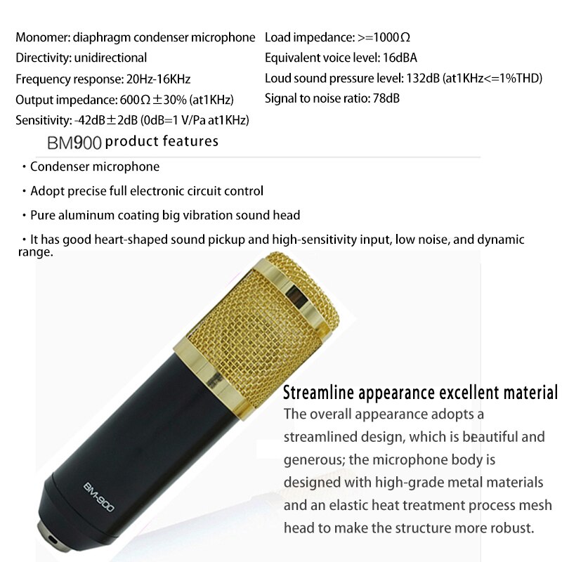 BM-900 Podcast Recording Microphone with Stand Condenser Studio Broadcasting Microphone(Black)