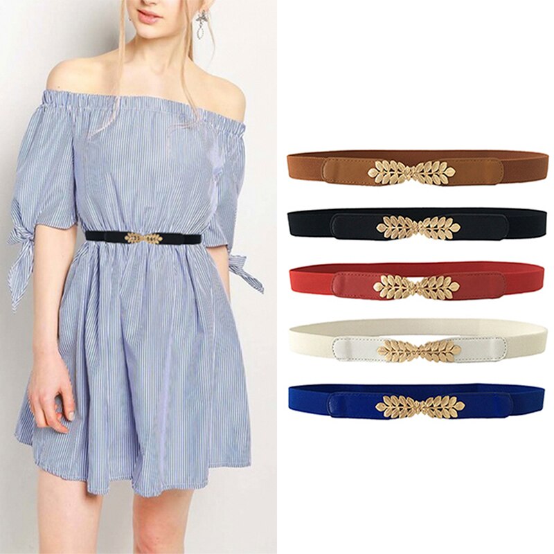 Women Waist Belt Narrow Stretch Dress Belt Thin Buckle Waistband