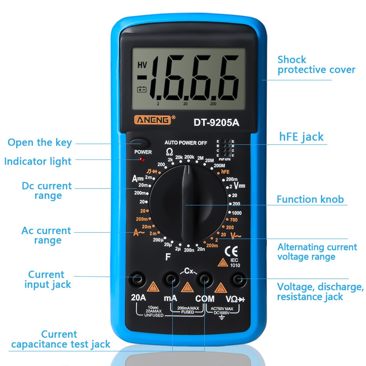 200 Mv-1000V DT-9205A Lcd Handheld Digitale Multimeter Ac/Dc Volt Amp Ohm Capaciteit Tester Met een Beugel Op De Rug