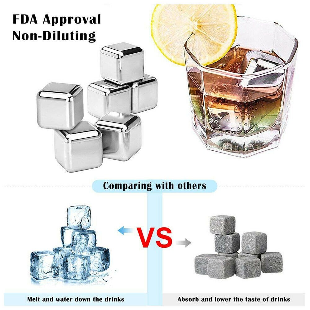 Whisky Stones Ice Cubes Set Reusable Food Grade Stainless Steel Wine Cooling Cube Chilling Rock Party Bar Tool